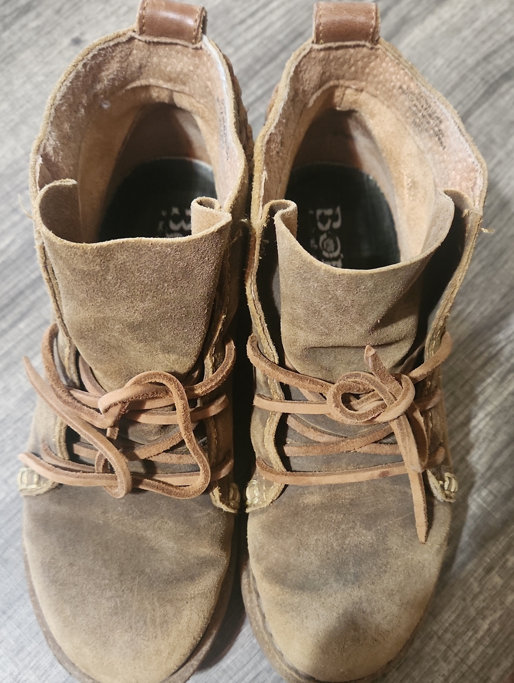 Born Taupe Suede Lace-Up Ankle Boots